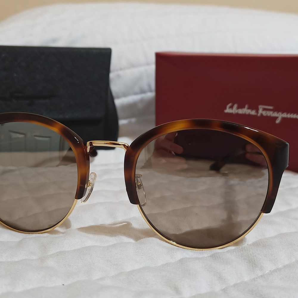 Salvatore Ferragamo Brown and Gold Sunglasses